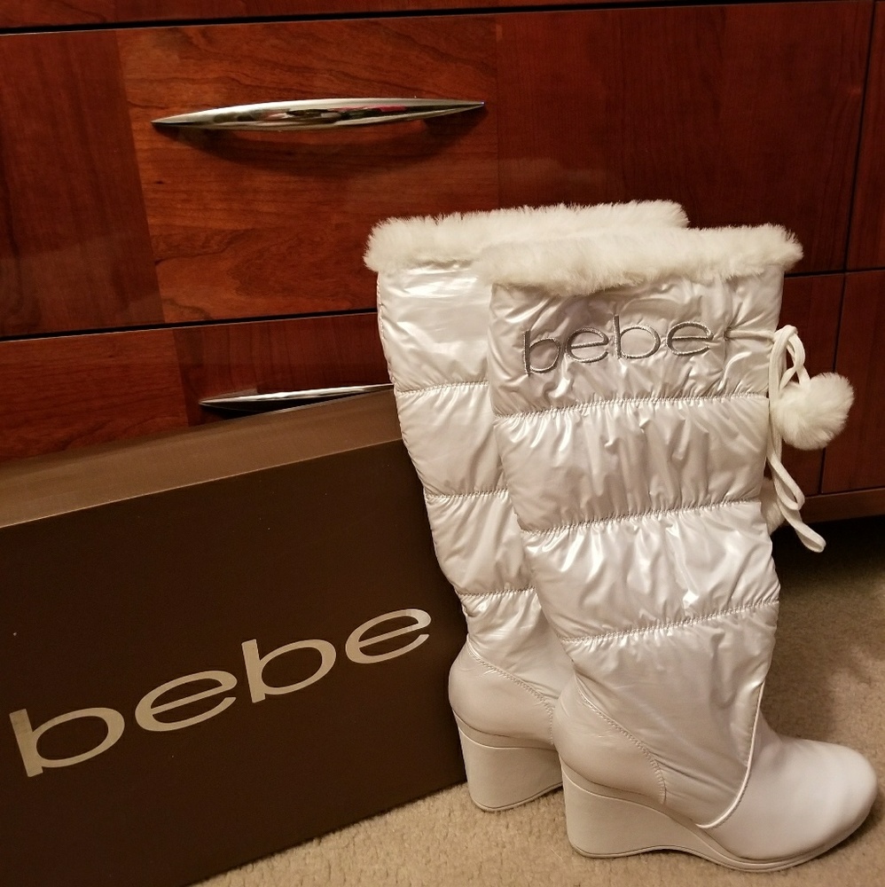 Bebe White Puff Boots
